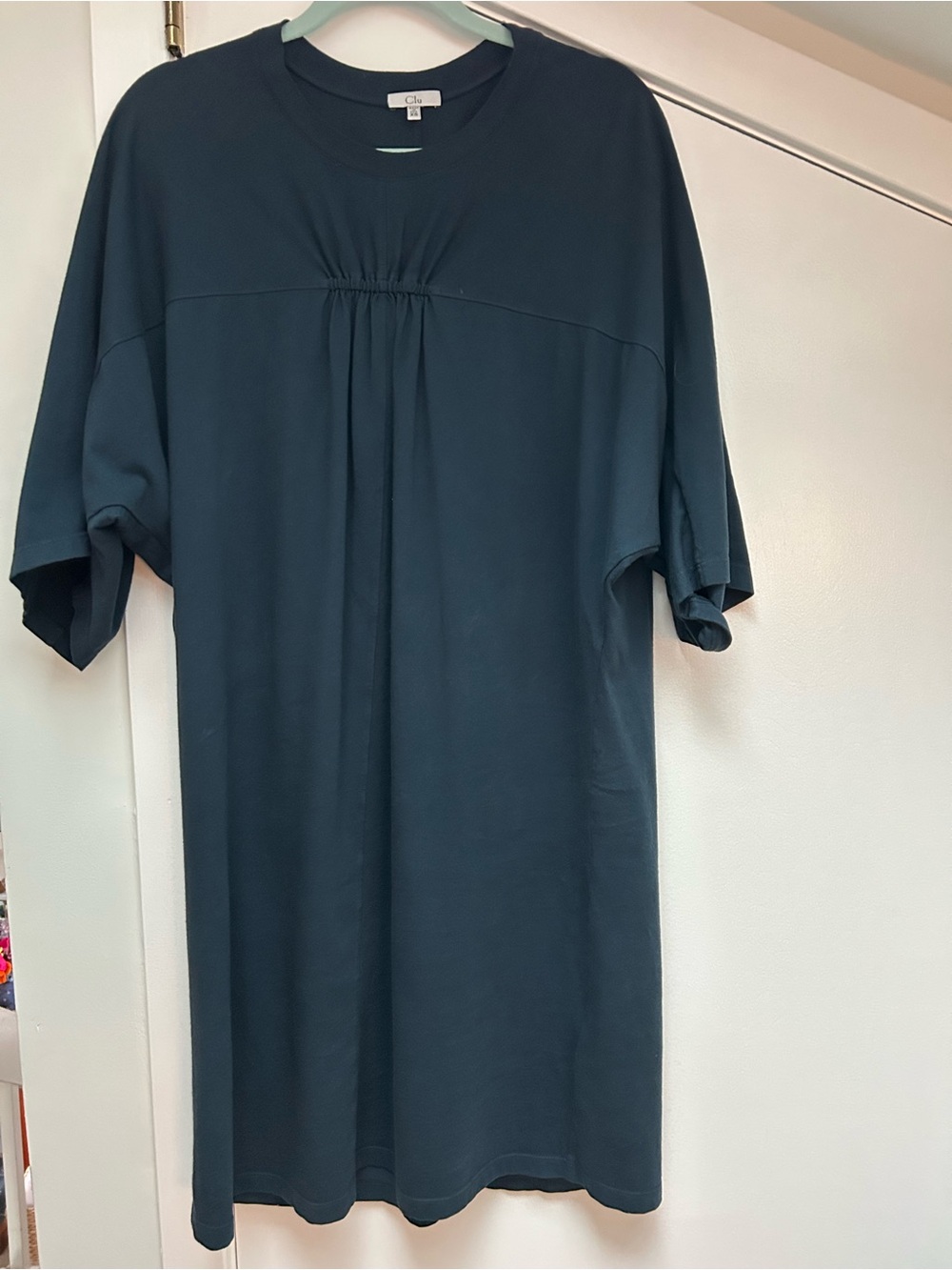 Clu Dark Teal Gathered Crewneck T-Shirt Dress Size XS Made in USA. Worn once